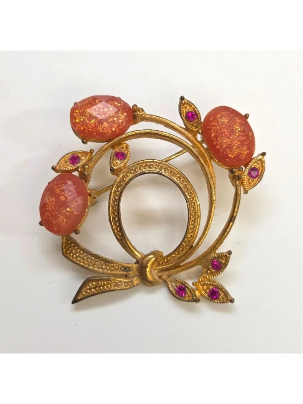 Vintage Lucite Glitter & Rhinestone Floral Brooch